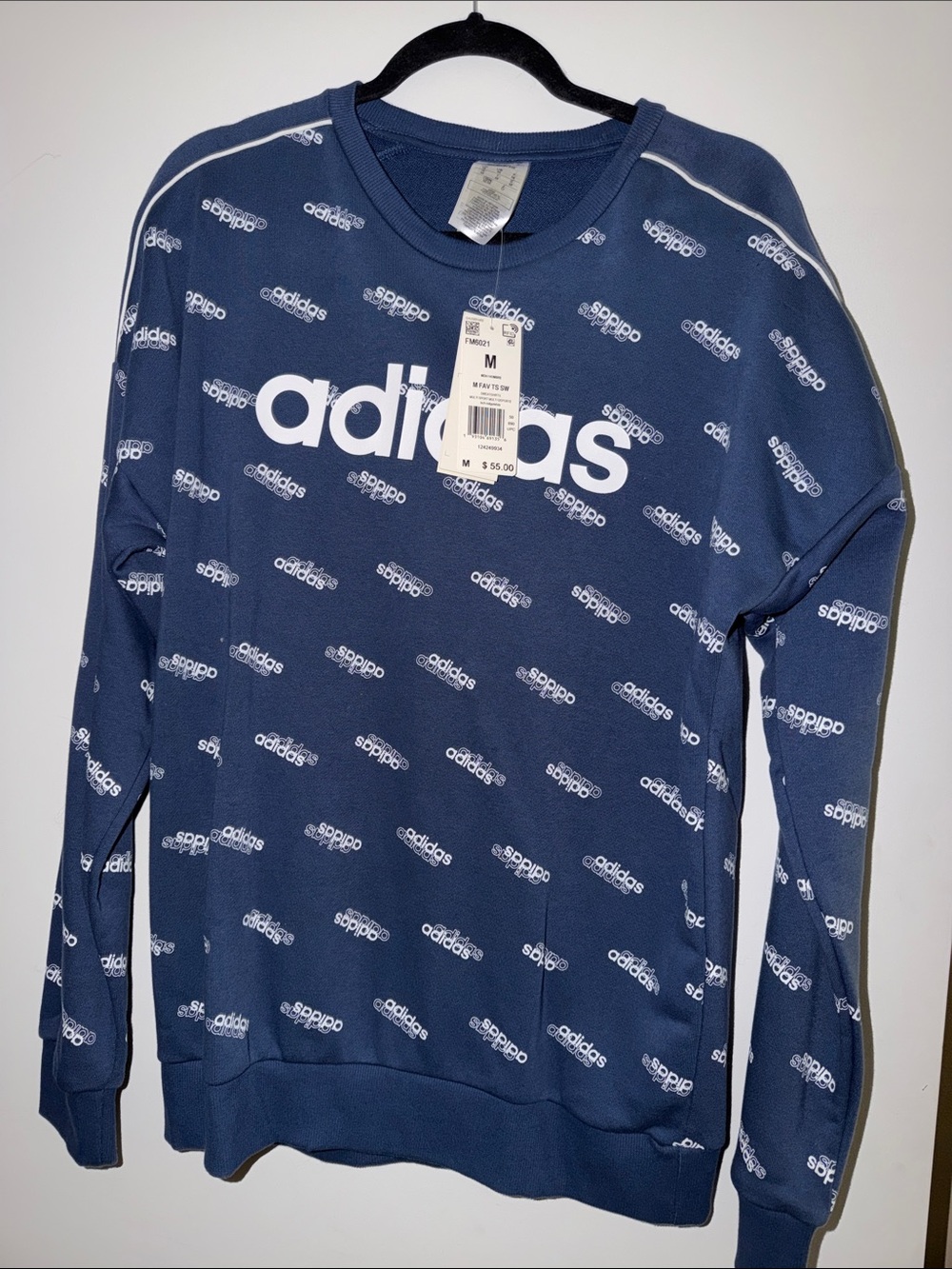 adidas Navy Crewneck with All-Over White Logo Print